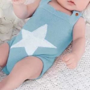 Light Blue Star Pattern Knitted Infant Romper Bab